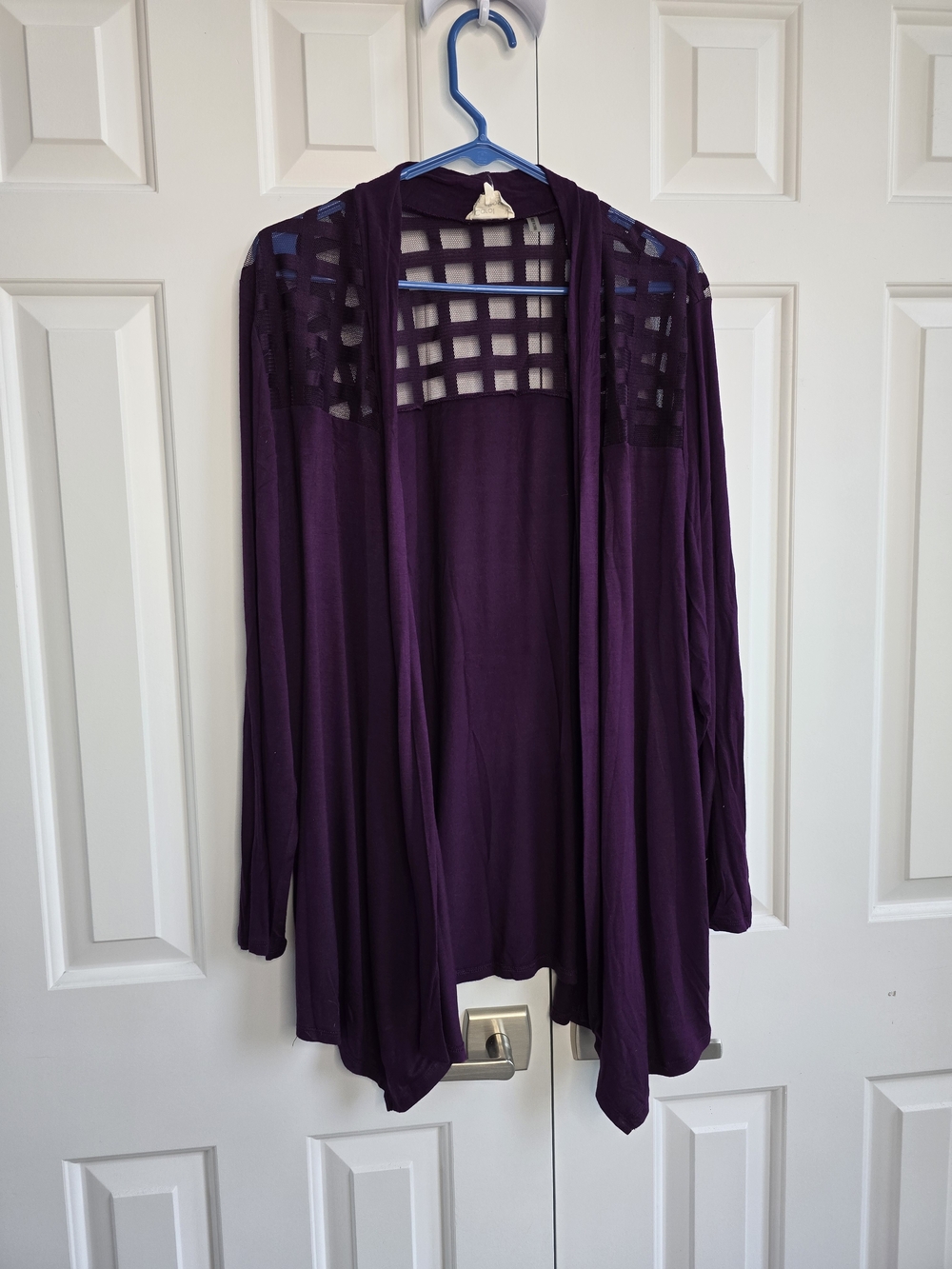 Carol Rose Deep Purple Open-Front Cardigan with Lattice Yoke